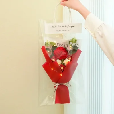 1PC Crochet Flowers Bouquet Finished Graduation Flower Bouquet with Gift Bag LED Lamp String Festival Decoration Handmade Gifts