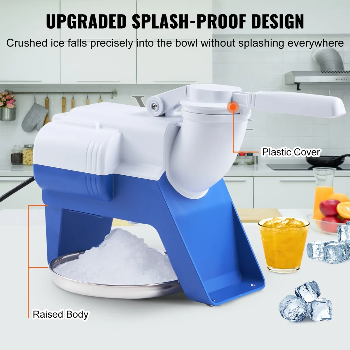 VEVOR Ice Crushers Machine 176lbs Per Hour Electric Snow Cone Maker with Cover and Bowl for Margaritas Home and Commercial Use