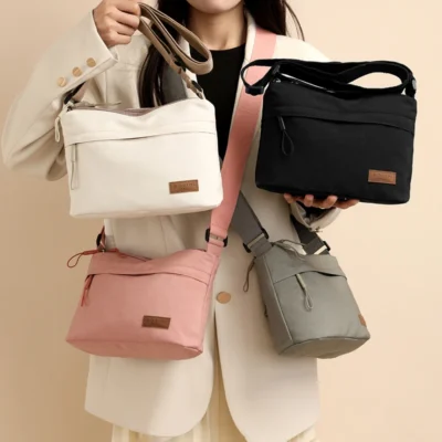 Women's Large Capacity Nylon Crossbody Bag -3 Main Pockets Spacious Shoulder Purse for Shopping & Daily Use