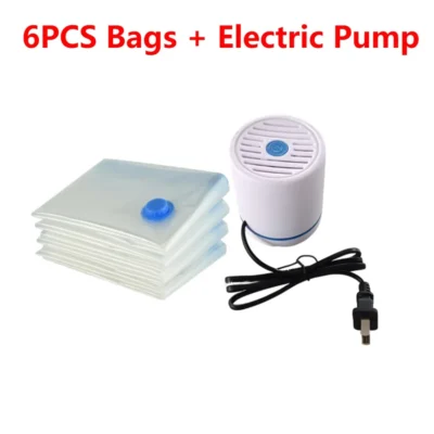 6PCS Vacuum Bag With Valve & Pump for Clothes Storing Large Plastic Compression Empty Bag Travel Accessories Storage Container