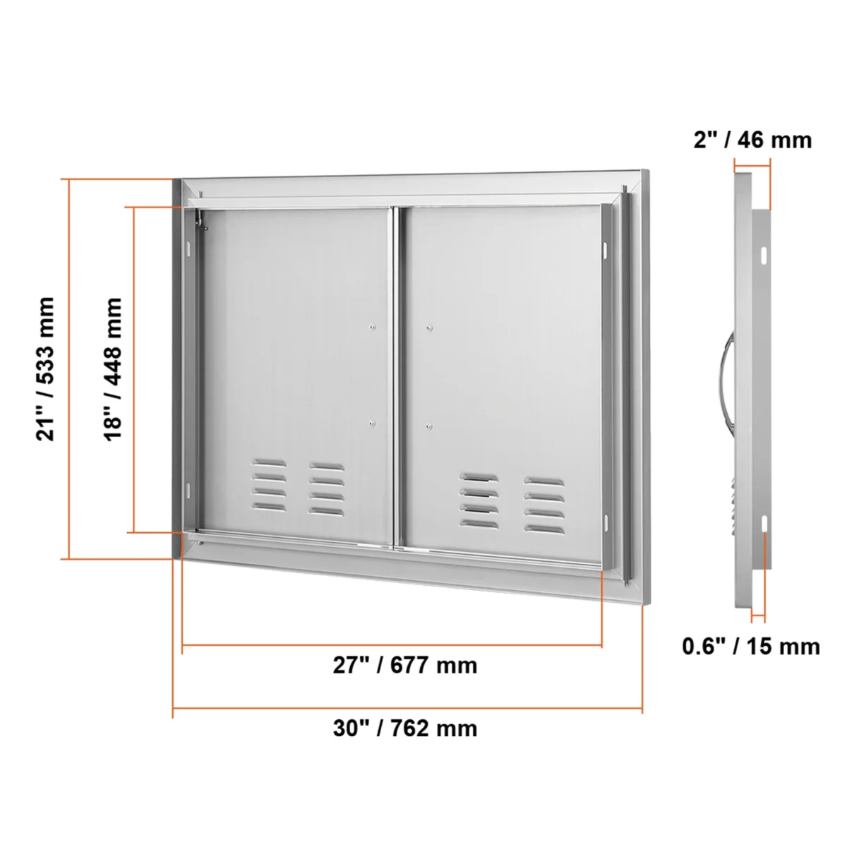 SucceBuy BBQ Access Door Double Outdoor Kitchen Door Stainless Steel Flush Door for BBQ Island Grilling Station Outside Cabinet