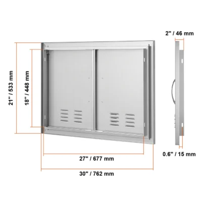 SucceBuy BBQ Access Door Double Outdoor Kitchen Door Stainless Steel Flush Door for BBQ Island Grilling Station Outside Cabinet