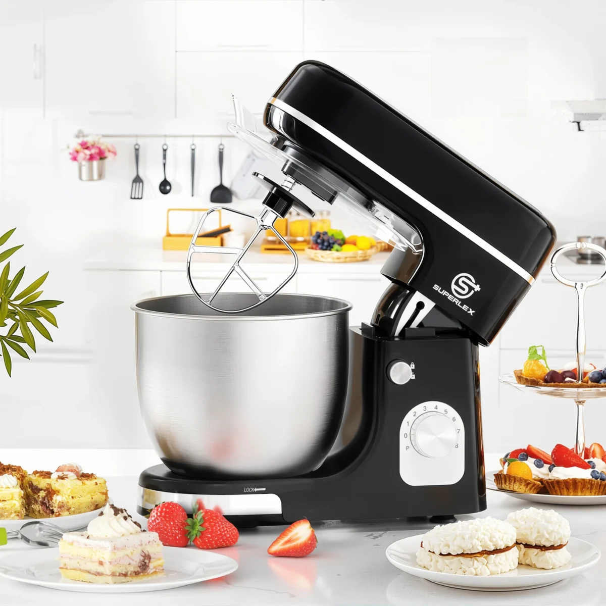 SUPERLEX 5L Stand Mixer 1300W Food Blender Silent Design Versatile Speed Control ABS housing paired With Bowl Stainless Mixer