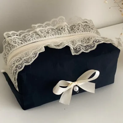 New Bow Cosmetic Bag Pink Flower Makeup Organizer Skincare Perfect Gift Washing Bag For Travel Cosmetics Storage Bag