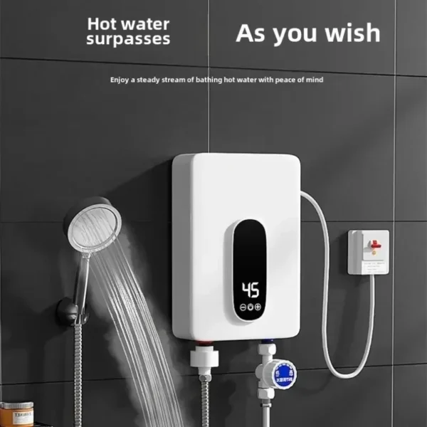 220V Electric Tankless On-Demand Instant Hot Water Heater Compact Size for Bathroom Sink Toilet Energy Efficient