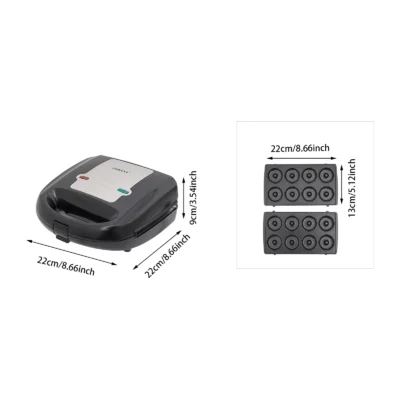8-in-1 Multifunctional Breakfast Maker, Sandwich Maker, Waffle Maker, Doughnut Maker, with 8 Molds, 750W High Efficiency, Black