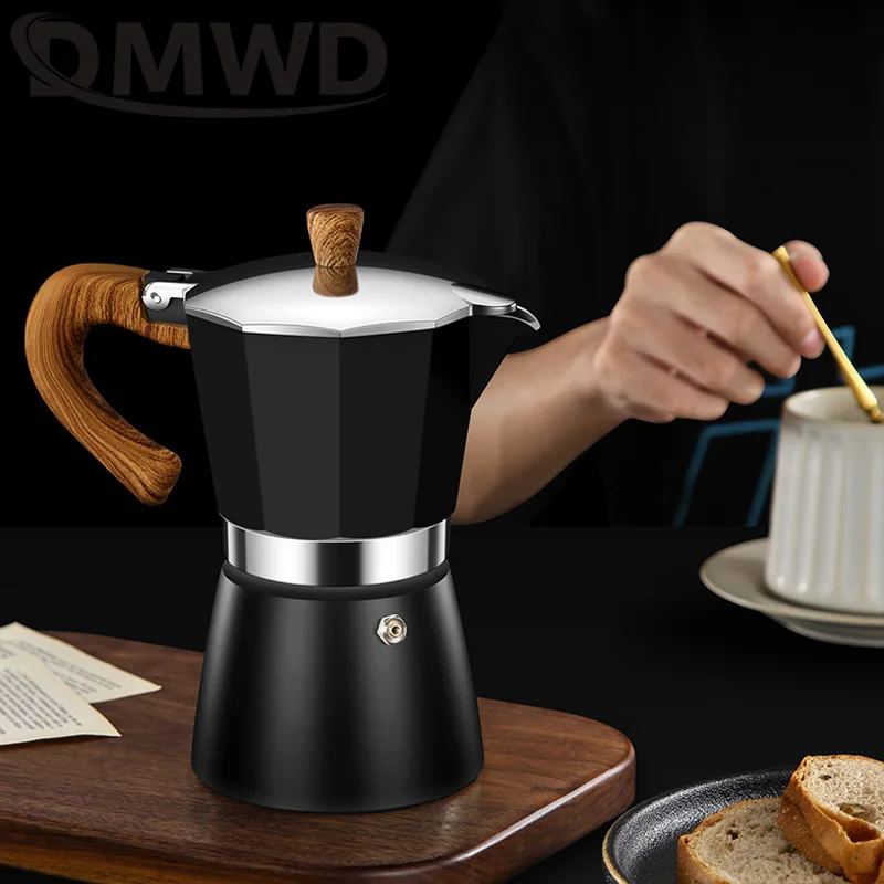 110V/220V Vintage Wooden Handle Espresso Maker Moka Pot 300ml With Electric Furnace Classic Italian Cafe Tool Mocha Coffee Maker
