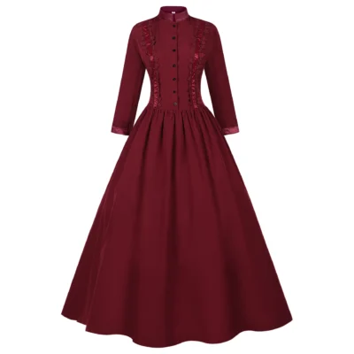 Halloween Medieval Costume for Women Long Vintage Gown with Flared Hem Themed Party Dress