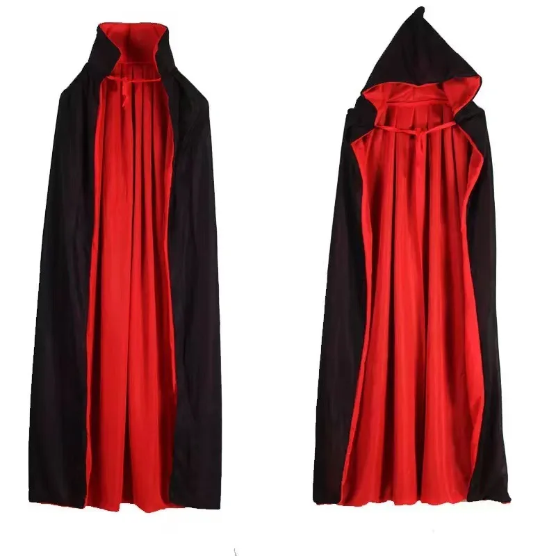 Halloween Women Men Clothes Cosplay Costume Adult Stand Collar Hooded Cape Black Red Reversible Cap Vampire Halloween Party