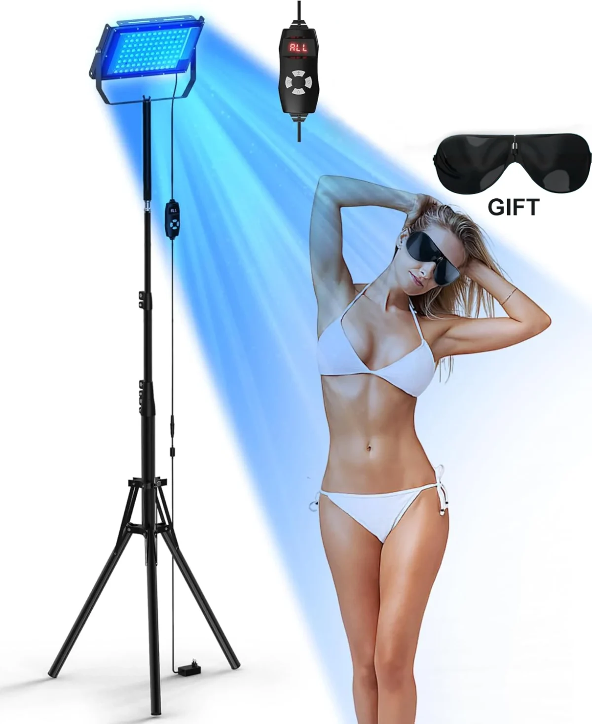 50W Tanning Lamp Tripod Solarium Lamp for UV Tanning Body Wavelength 460nm&480nm 48PCS Blue Light Lamp Solarium Tanning Skincare