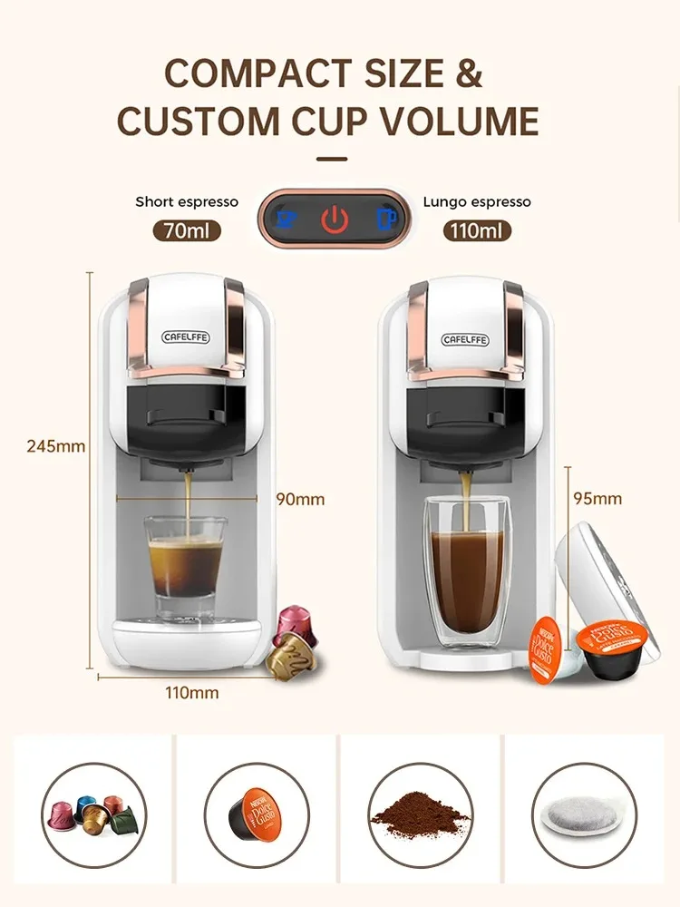 Cafelffe Multiple Capsule Coffee Machine 4 in 1 Hot/Cold DG Cappuccino Nespresso Capsule ESE Pod Ground Espresso Cafeteria 19Bar