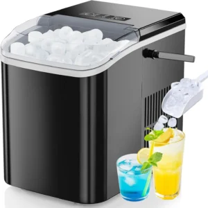 Portable Ice Maker, 26lbs/24H, 9 Cubes in 6 Mins, Self-Cleaning & Quiet for Home, Kitchen, RV, Camping
