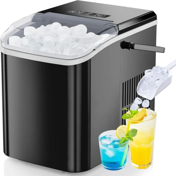 Portable Ice Maker, 26lbs/24H, 9 Cubes in 6 Mins, Self-Cleaning & Quiet for Home, Kitchen, RV, Camping