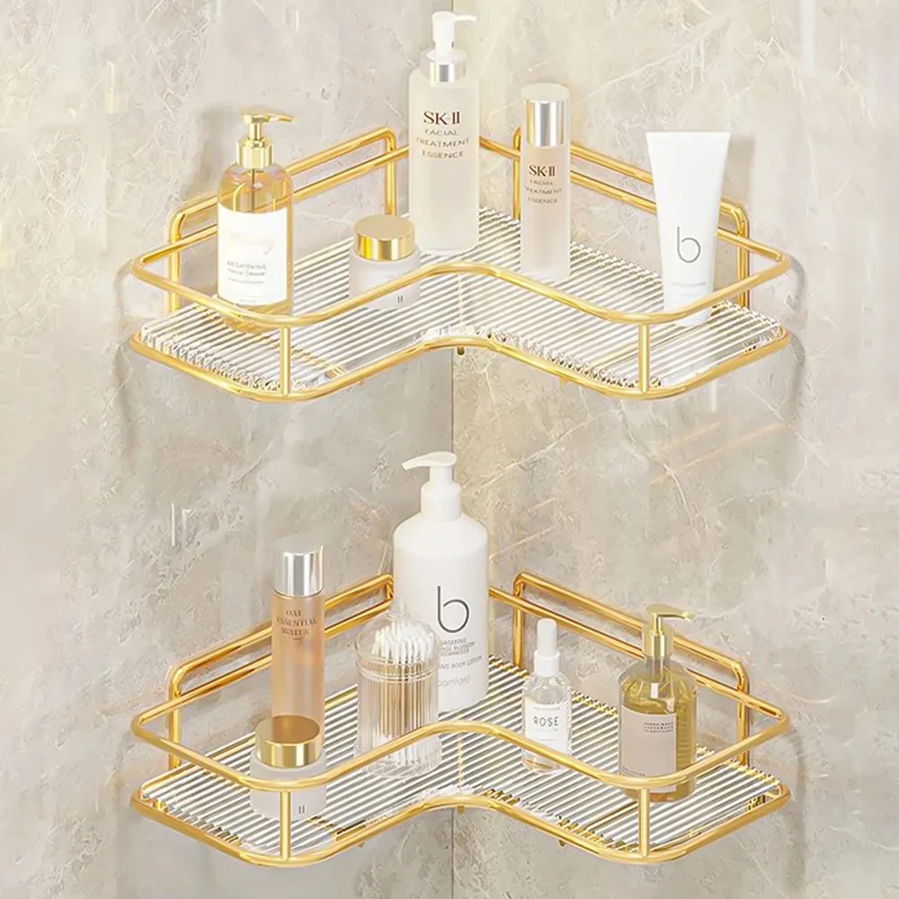 Luxury Acrylic Bathroom Shelf without Drilling Corner Shelf For Shower Kitchen Toilet Skincare Organizer Bathroom Accessories