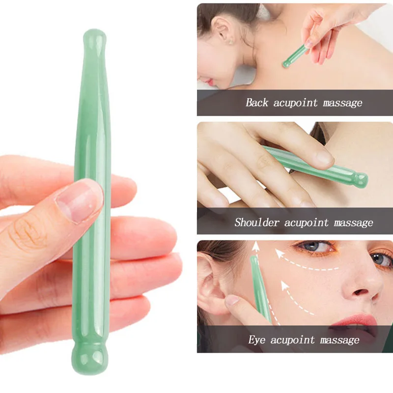 Natural Jade Rose Quartz Face Acupuncture Pen Guasha Massage Stick Obsidian Trigger Point Scraping Eye Jade Massager Beauty Tool