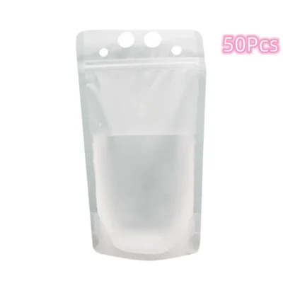 50Pcs Juice Coffee Drinks Seal Pouches  Kitchen Vertical Liquid Standing Bag Frosted Disposable Reclosable for Party