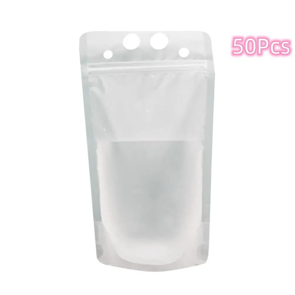 50Pcs Juice Coffee Drinks Seal Pouches  Kitchen Vertical Liquid Standing Bag Frosted Disposable Reclosable for Party