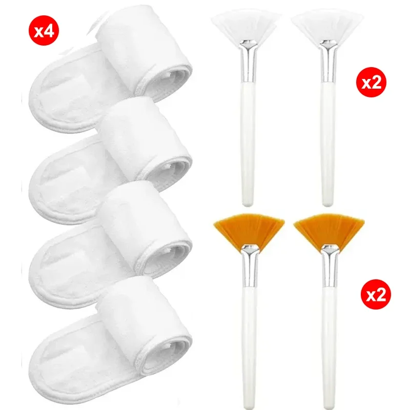 8pcs/set  Facial Brushes Fan Makeup Brushes Soft Portable Mask Brushe Spa Headband Stretchable Hair Wrap Skincare Makeup Tools