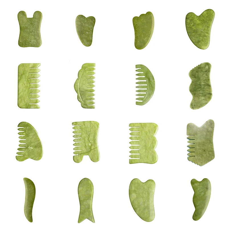 Natural Green Xiuyu Gua Sha Board Jade Stone Massager For SPA Acupuncture Body Scraping Gouache Scraper Facial Beauty Tool