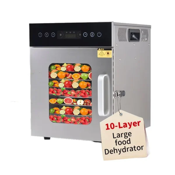10-Tray Industrial Food Dehydrator Stainless Steel Quiet Visible Drying Process Energy Saving Dehydrator Commercial And Househol