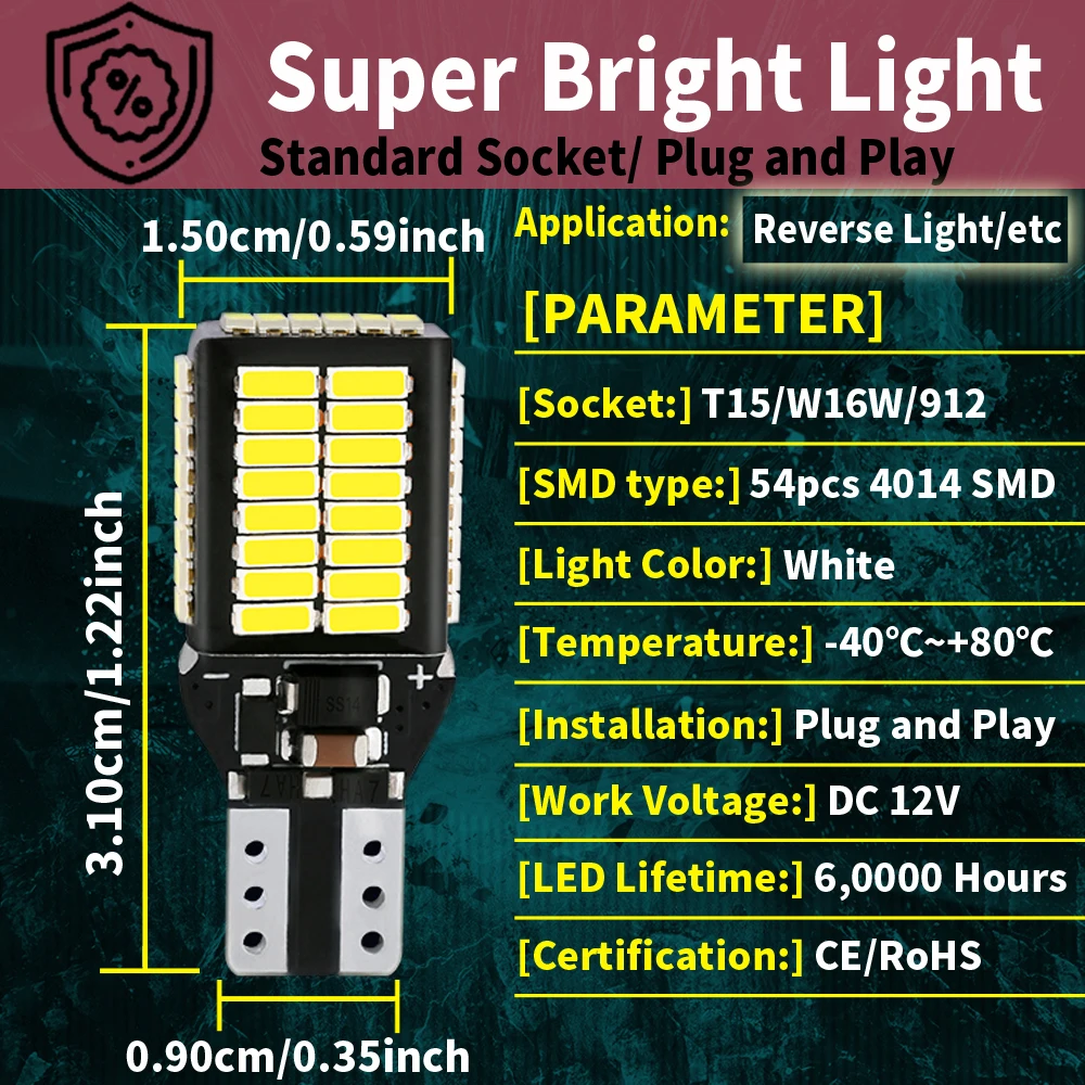 2pcs LED Backup Light Bulb Reverse Lamp W16W T15 921 Canbus For Lexus RX400H RX350 RX450H RX450HL RC F RC350 RC200T RC300 HS250H
