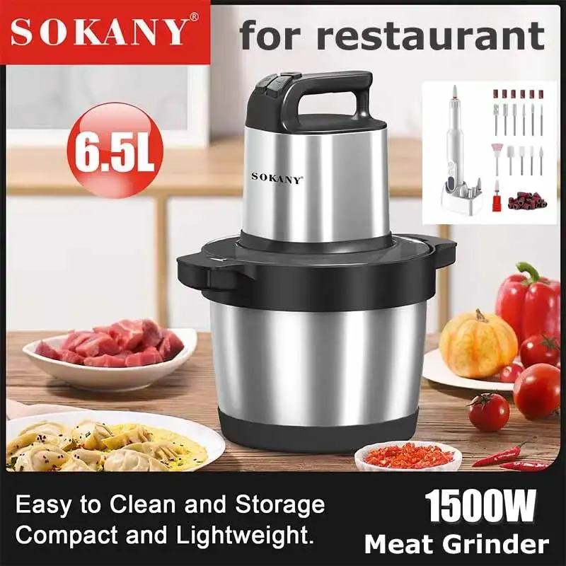 Food Processor 6.5L Electric Meat Grinders Stainless Steel Vegetable Slicer Chopper Crusher Kitchen Blenders Home Appliance