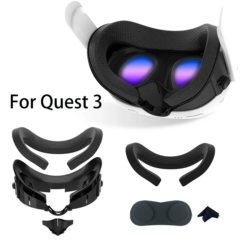 FOR Meta Quest 3 VR Comfort Kit PU Leather Face Mask Cover Silk Fabric Pad  Durable Enhanced For Quest 3 Facial Interface