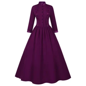 Halloween Medieval Costume for Women Long Vintage Gown with Flared Hem Themed Party Dress