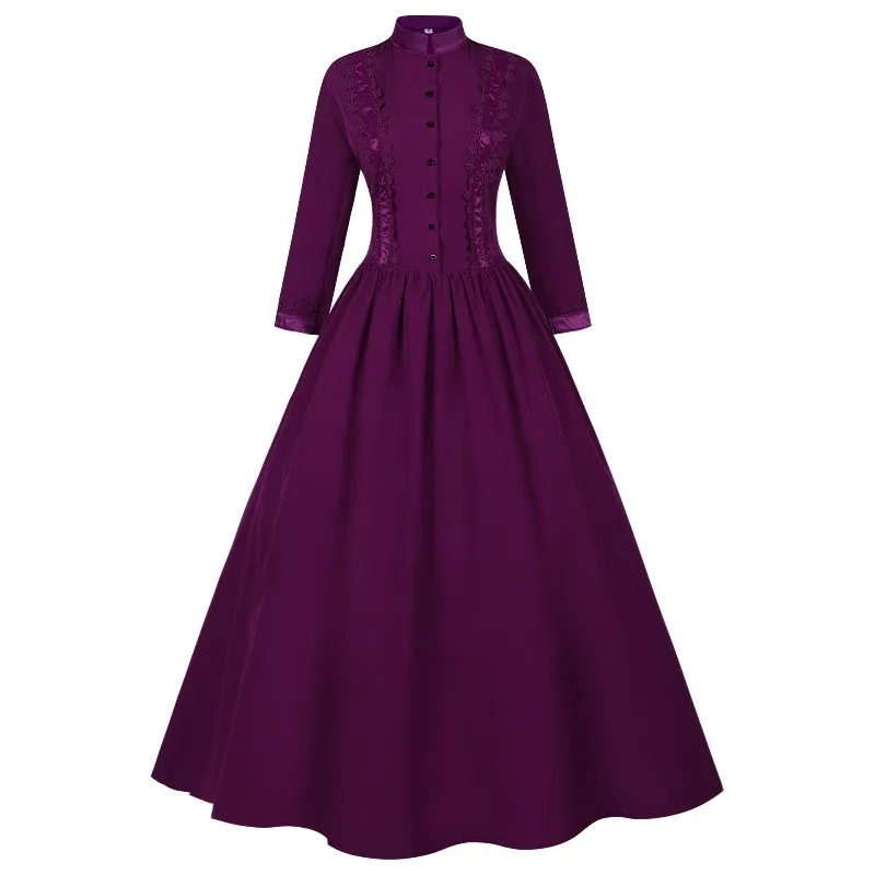 Halloween Medieval Costume for Women Long Vintage Gown with Flared Hem Themed Party Dress