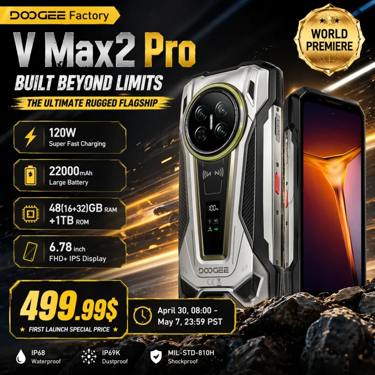 World Premiere DOOGEE V Max 2 Pro 5G Rugged Phone 6.78" FHD+ IPS 120Hz Display 48GB+1TB 22000mAh 200MP 120W Smartphon Android 16
