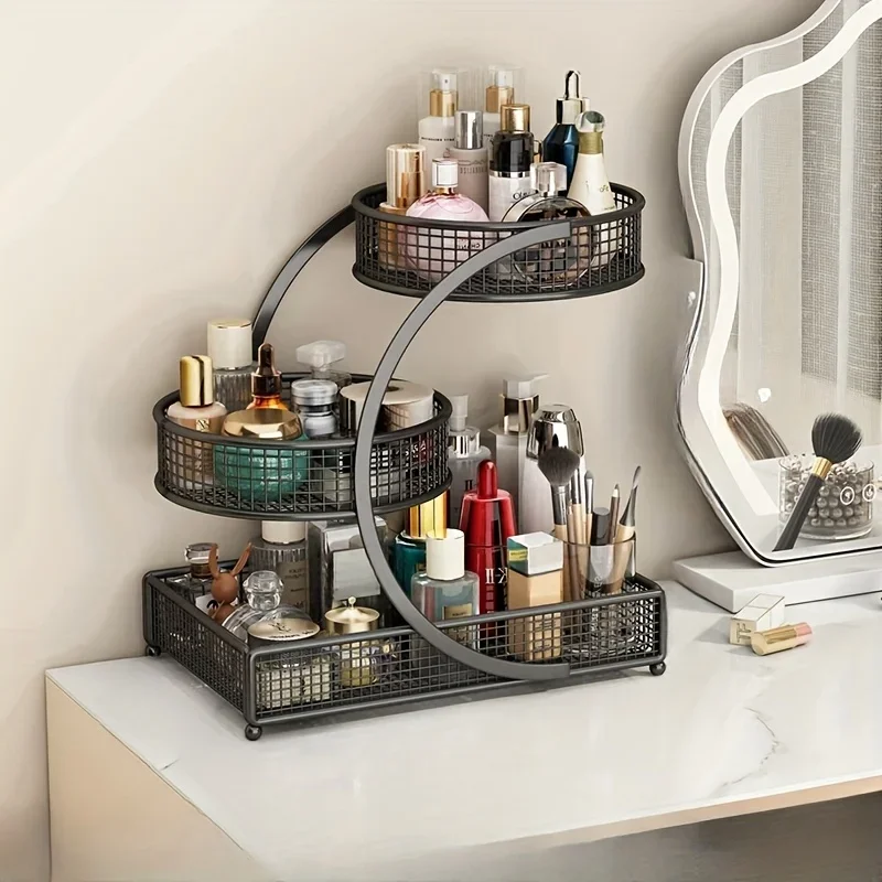 1PC Makeup Storage Rack Cosmetic Organizer Metal Organizing Box Multi-layer Skincare Lightweight No-Installation Home Storage