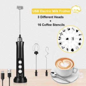 Milk Frother Machine Electric Portable Coffee Mixer USB Foam Milk Maker Cappuccino Foamer Egg Beater 3 Speed Blender 16 Stencil
