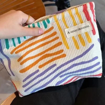 Corduroy Women Cosmetic Bag Large Capacity Makeup Storage Bag Travel Portable Organizer Zipper Wash Bag