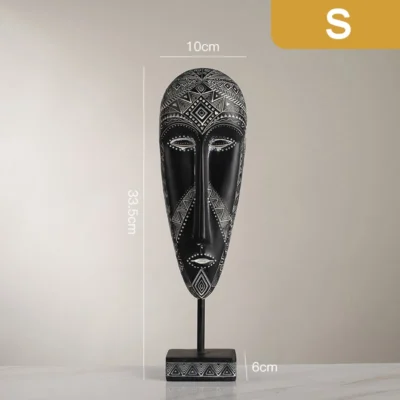 African Style Face Mask Ornament Sculpture Decoration Resin Arts And Crafts Originality Pattern Carving Retro With Base For Home