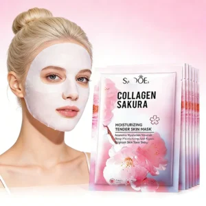 5pcs SADOER Sakura Face Mask Facial Skincare Moisturizing Brightening Hydrating Firming Collagen Facial Masks Face Sheet Mask