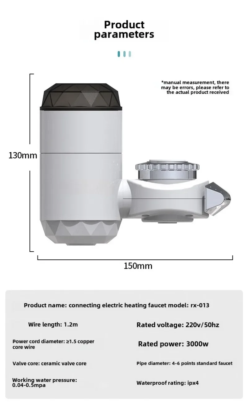 3000W Kitchen Electric Water Heater Tap Instant Hot Water Faucet Heater Cold Heating Faucet Tankless Instantaneous Water Heater