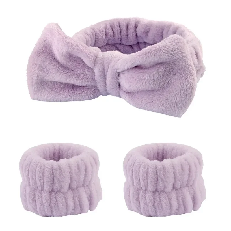 Spa Headband with Wrist Towels for Face Washing Set Elastic Bow Headbands with Highly Absorbent Wristbands for Shower Skincare