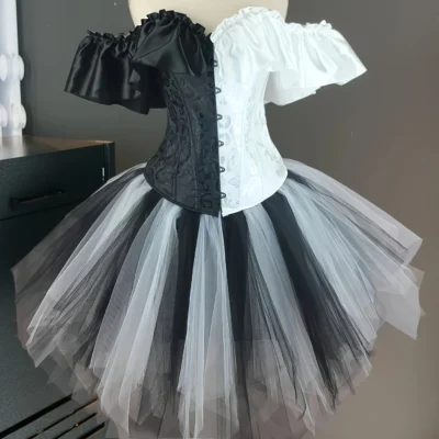 Halloween Clown Cosplay Costume Women Corsets Suit With Skirt Circus Performance Outfit Role Play Party Carnival Jester Dress
