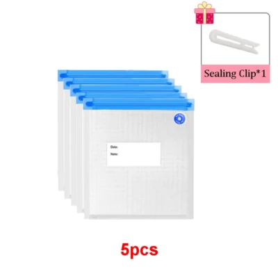 5/10Pcs Reusable Vacuum Sealer Bags Food Storage bag Household Vacuum Vegetables Food Sealer Bag With Hand Pump Sealing Clips
