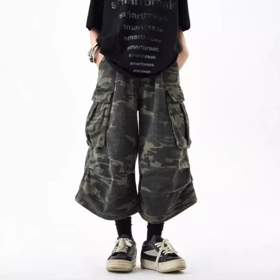Summer Hip Hop Men's Casual Shorts Street Style Loose Camouflage Multi-Pocket Work Shorts Y2K High Street Fashion Wide Leg Pants