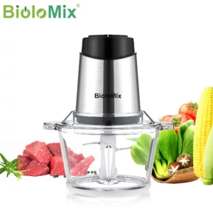 BioloMix 1.8L Glass Bowl Food Processor Chopper Two Speeds Meat Grinder For Baby food Vegetables Onion Garlic