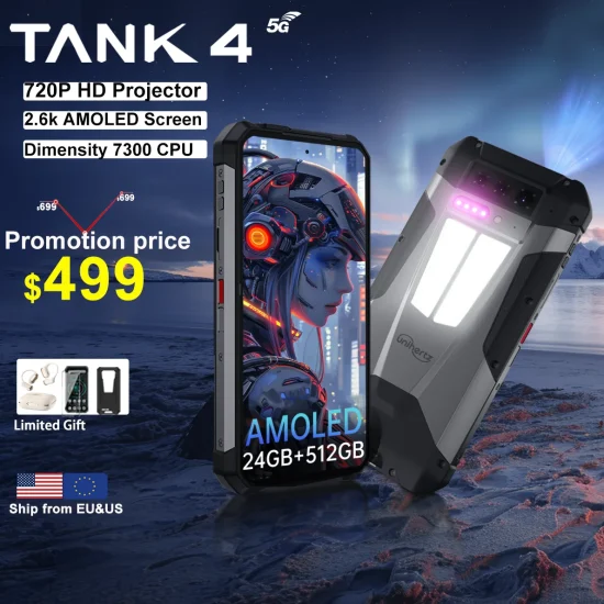 World premiere】Unihertz by 8849 Tank 4 Smartphone Built-in 720P Projector 5G Phone 24+512GB 11600mAh Dimensity 7300 AMOLED 120H