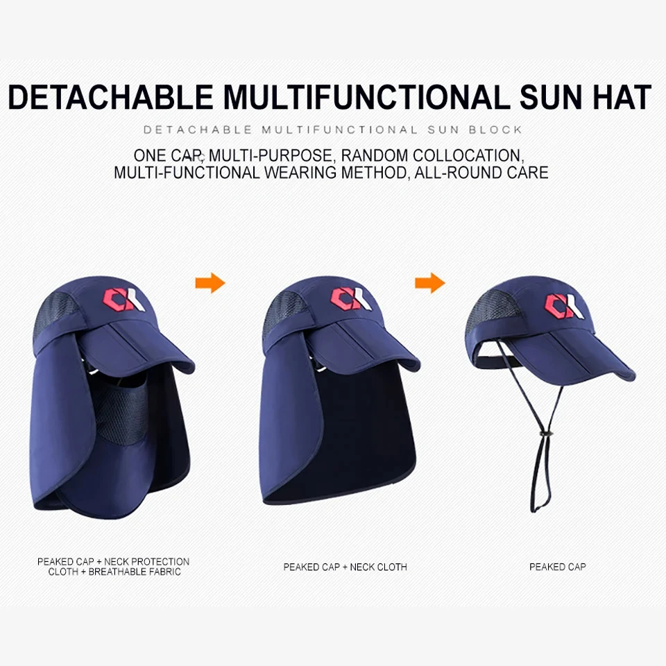 Neck protection sun hat, quick drying sun hat, fishing bike, mountaineering, men's detachable face mask, women's hat, outdoor