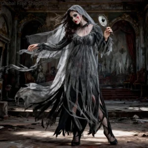 Halloween Party Ghost Bride Costume Witch Vampire Cosplay Performance Game Clothes Horror Ghost Cloak Horror Zombie Dress 2025