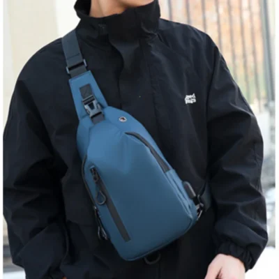 Men Bag Fashion New Solid Color Men Chest Bag Outdoor Casual Fashion One Shoulder Crossbody Bag Nylon USB Charging Shoulder Bags