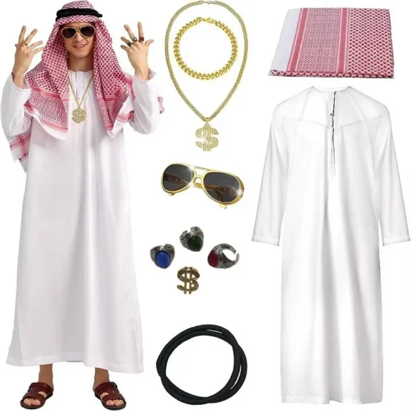 Halloween Costume Arabic Adults Dubai Sheikh Robe Middle East Abaya Cosplay Outfit UAE Luxury Party Headscarf Stage Performance