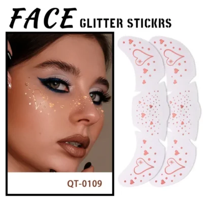 6Pcs/Set Glitter Skincare Freckles Face Tattoo Sparkle Temporary Tattoo Bow Love Kiss Makeup Patch Valentine's Day Face Tattoo