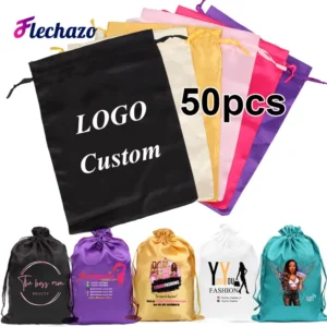 Satin Wig Bag Private Logo 50Pcs Wholesale Wig Packaging Bags For Business Hair Extensions Bags With Logo Drawstring Wig Bags