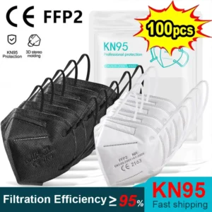 10-100pcs ffp2mask Black kn95 mascarillas negra Adults 5Layers fpp2 approved kn95 CE Respirator Face Mask ffp2 reutilizable ffp3