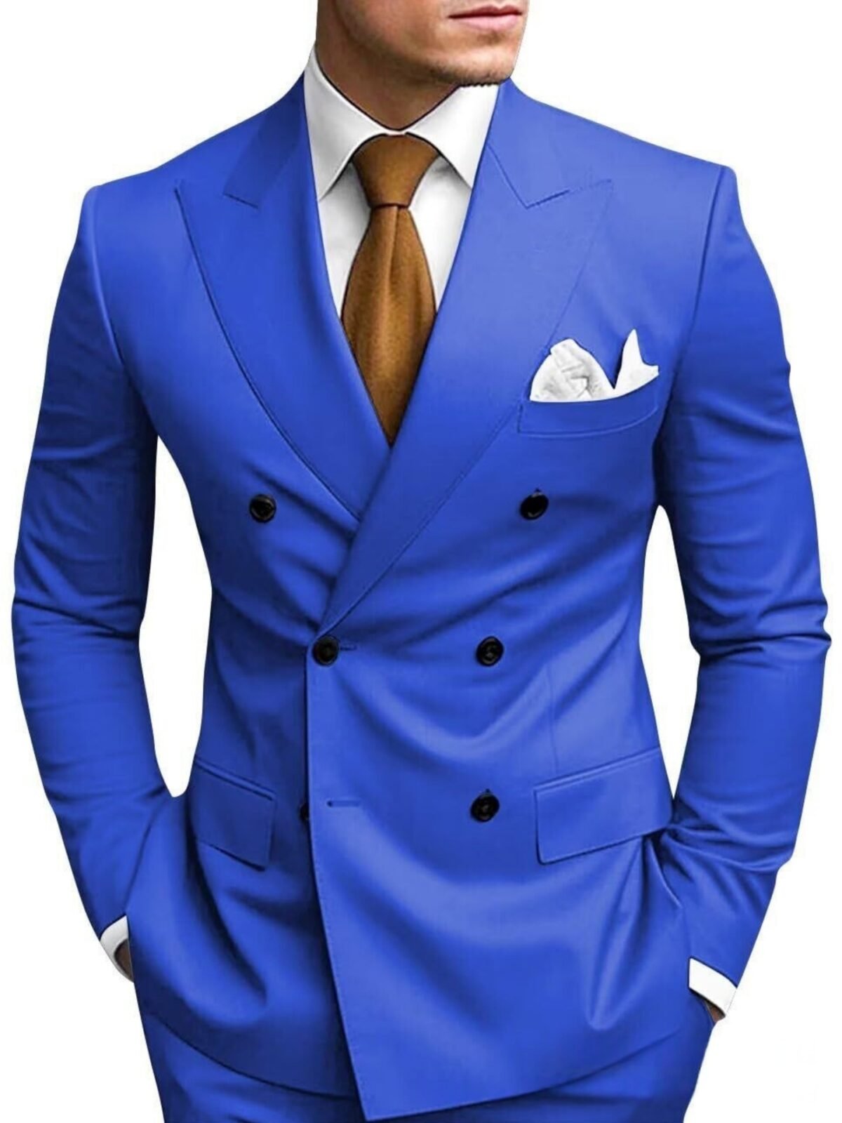 Mens Tailored Two-Piece Formal Suit With Double-Breasted Jacket